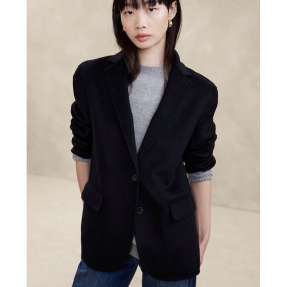 NWT Banana Republic Nelli Oversized Wool Double-Faced Blazer in Navy, Size M - Picture 2 of 15